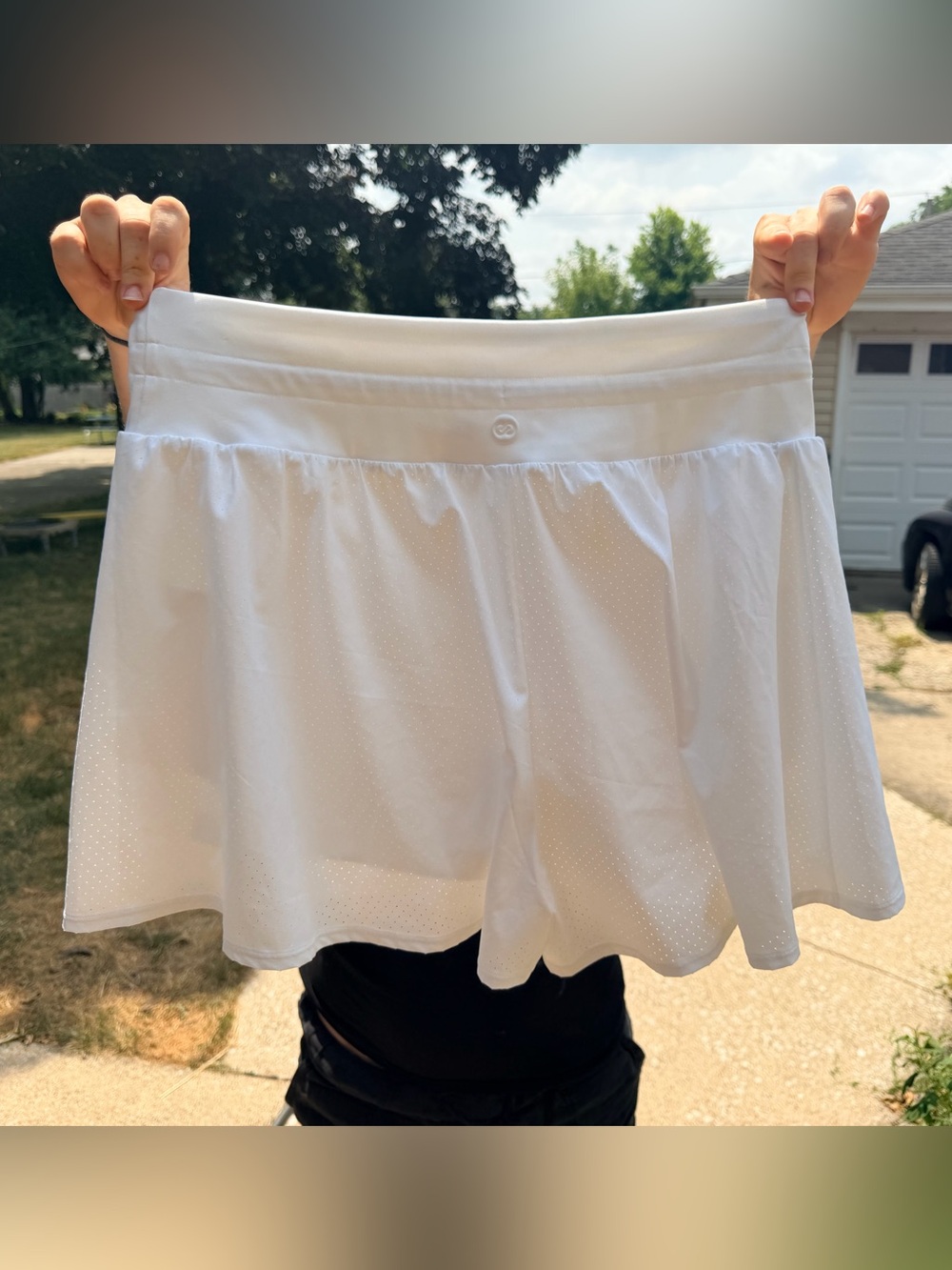 Alia White Athletic Skort with Perforated Detail
